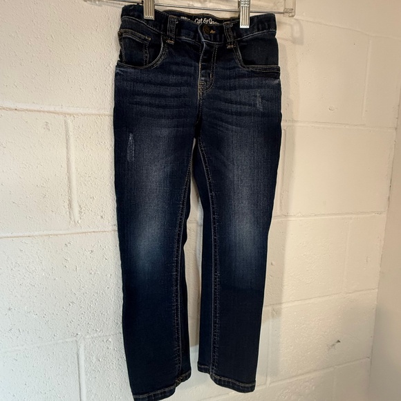Cat & Jack Dark Wash with Fading Stretchy Straight Cut Kids' Jeans Size: 5T - Picture 1 of 7